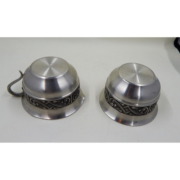 Selandia Norway Pewter Creamer Open Sugar Dish Under Tray Scrollwork Detail - Picture 12 of 14